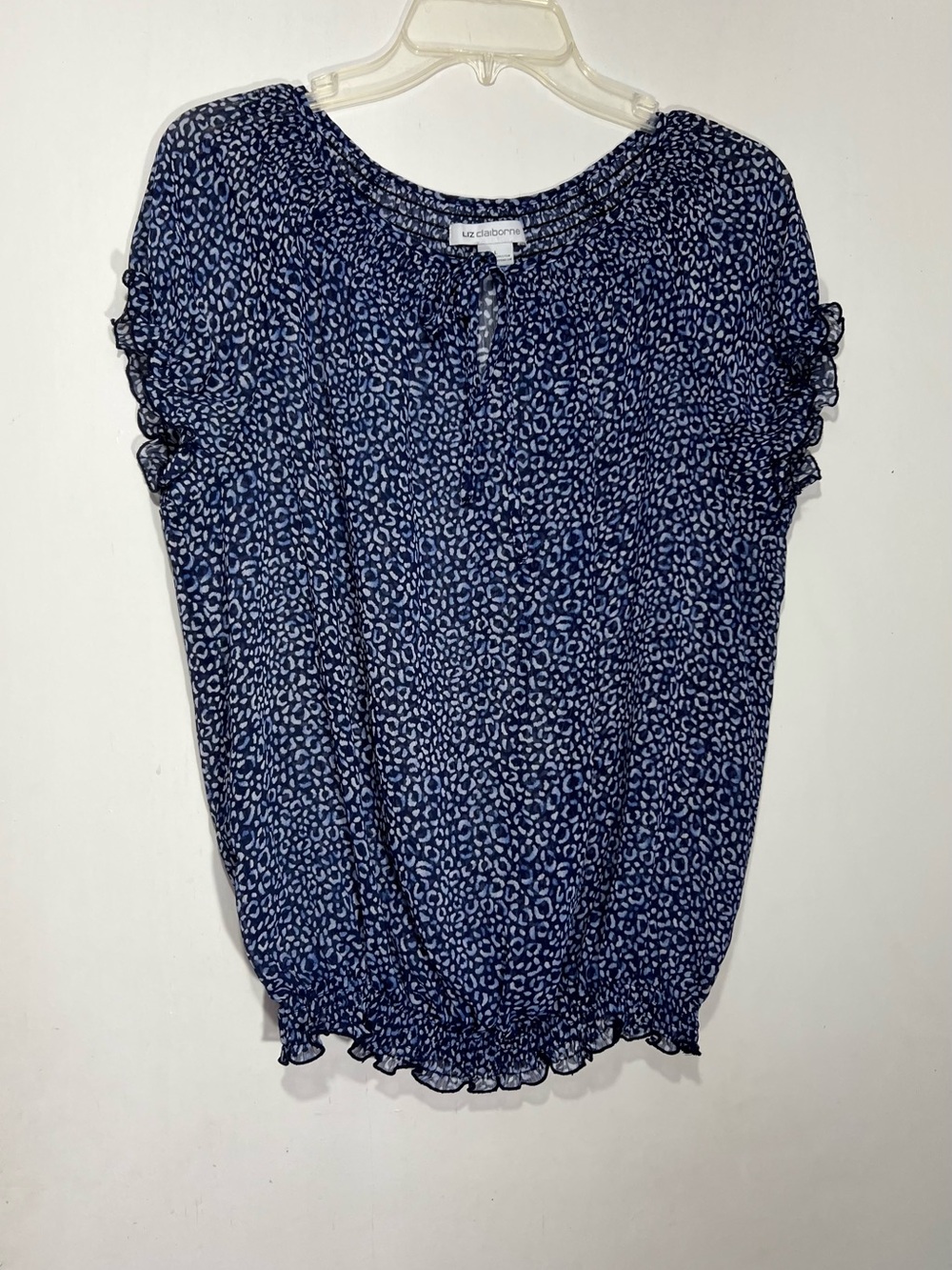 Liz Claiborne Navy Blue Printed Short Sleeve Blouse size L